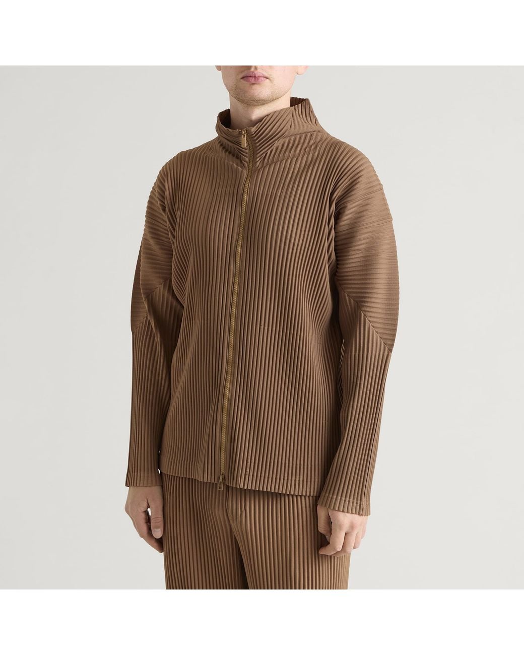 Homme Plissé Issey Miyake Brown Pleated Zip Jacket for men