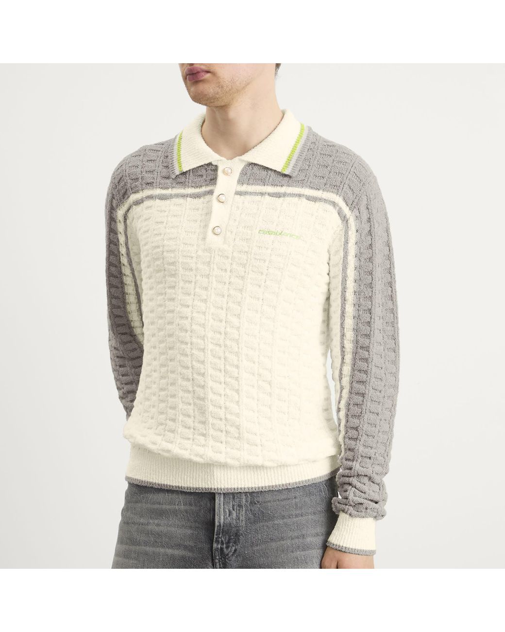 Casablanca White Tennis Boucle Long Sleeve Polo Shirt for men