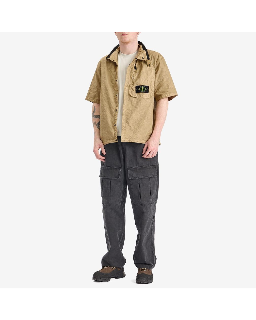 Stone Island Organic Nylon Panama-Tc Short Sleeve Shirt in Natural