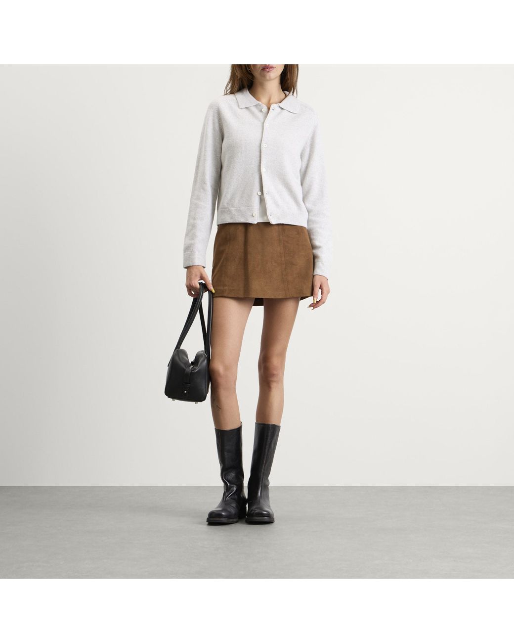 DUNST White Collared Knit Cardigan