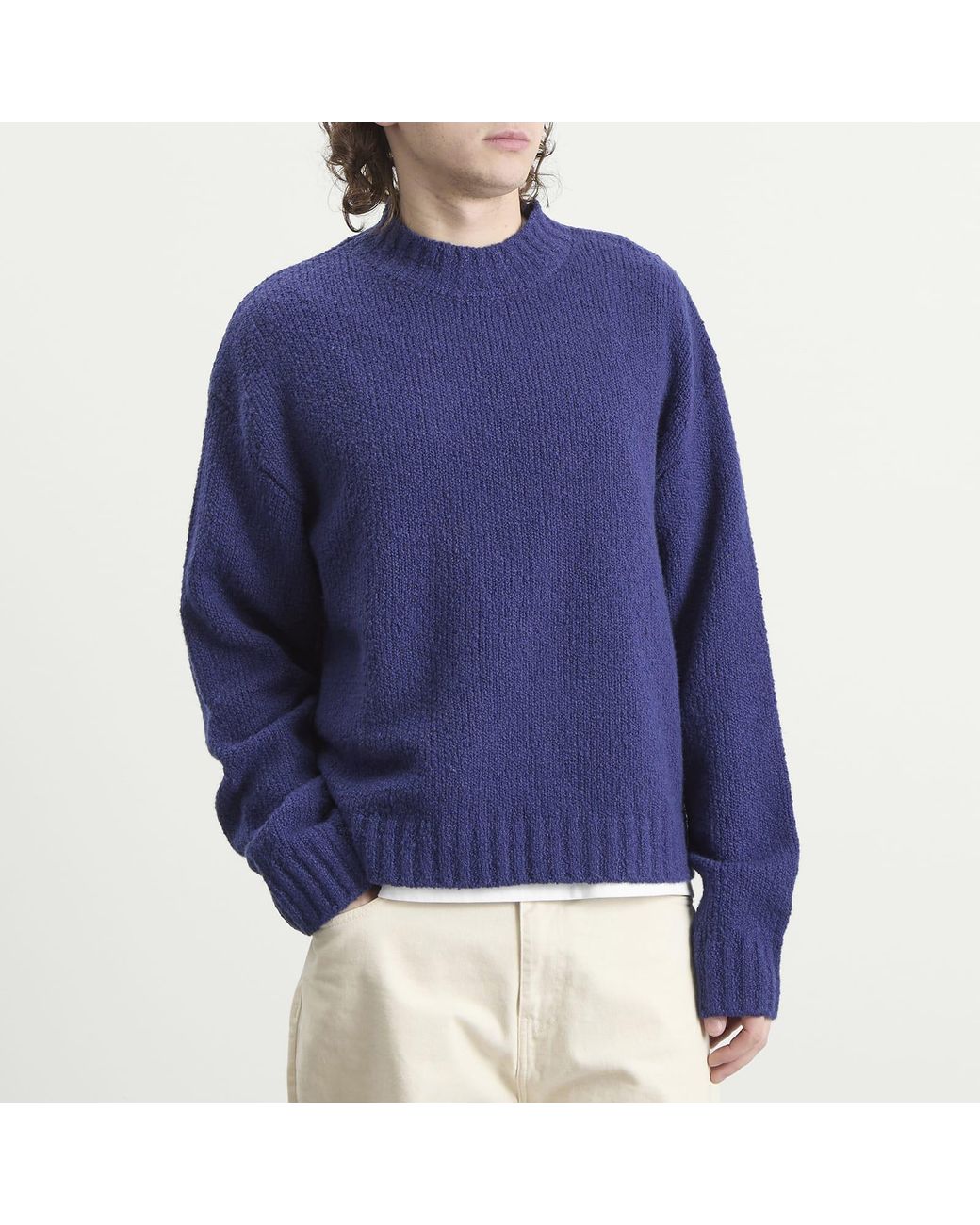 BOUND Blue Cropped Wool Jumper for men