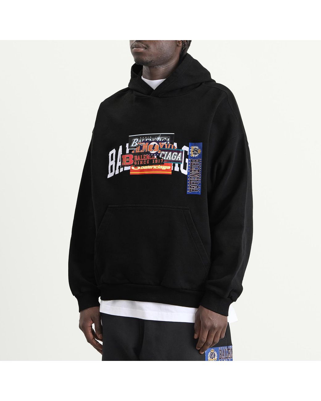 Balenciaga Black Bumper Sticker Regular Fit Hoodie for men