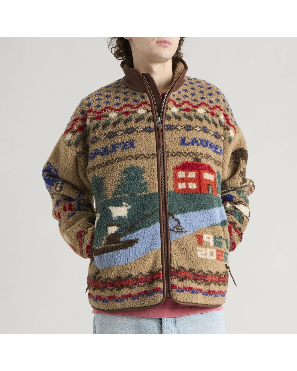 Polo Ralph Lauren Multicolor Leather Trim Fleece Jacket for men