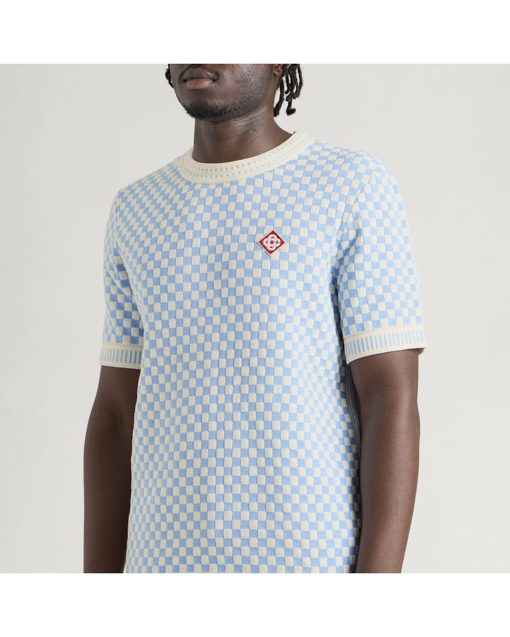 Casablanca Blue Cotton Check T-Shirt for men