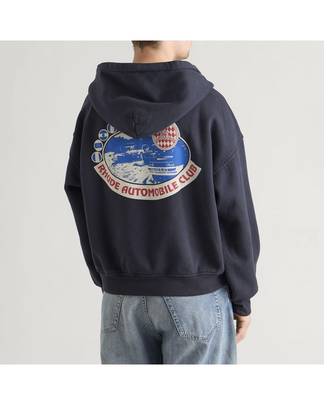 Rhude Blue Automobile Club Zip-Up Hoodie for men