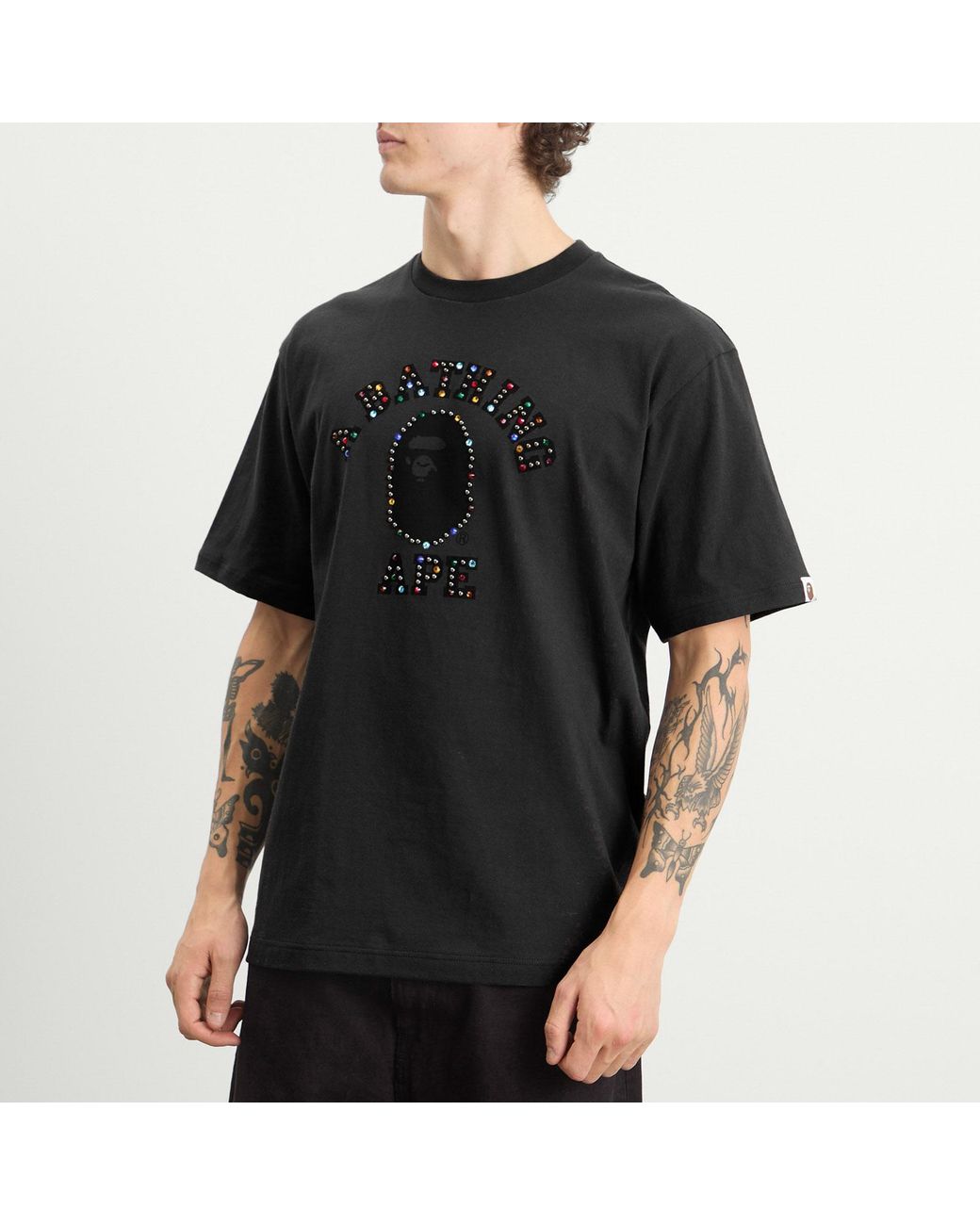 A Bathing Ape Black Colour Stone College T-Shirt for men