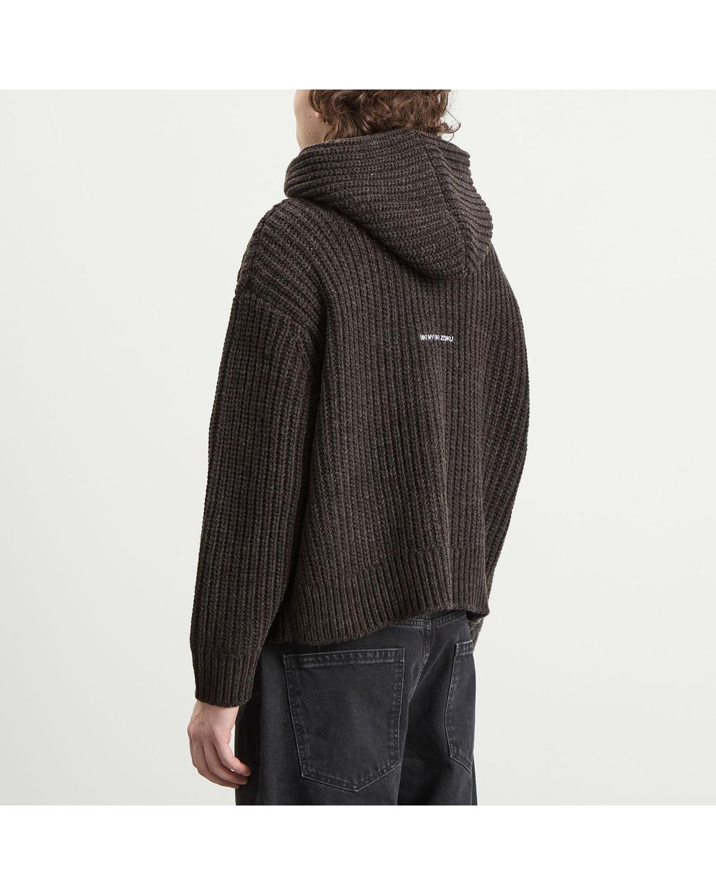 MKI Miyuki-Zoku Gray Chunky Rib Knit Hoodie for men