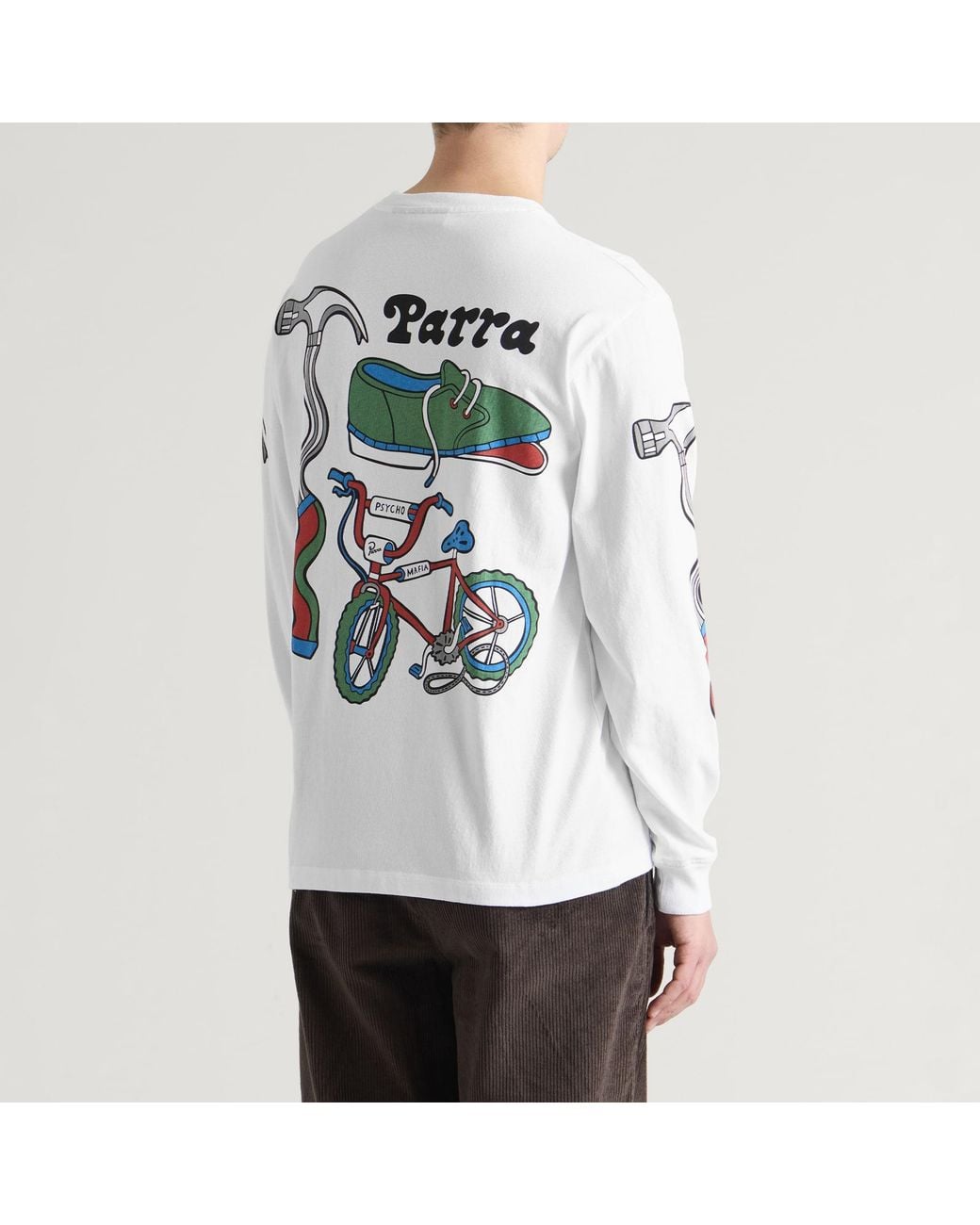 by Parra White Bike Hammer Long Sleeve T-Shirt for men