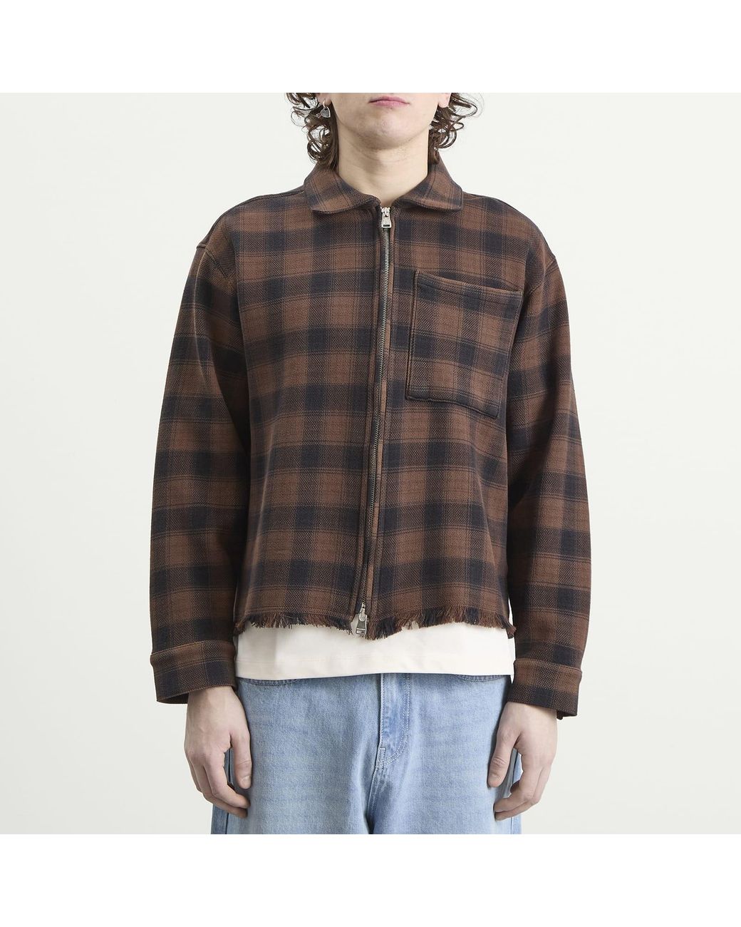About Blank Gray Plaid Zipped Overshirt for men