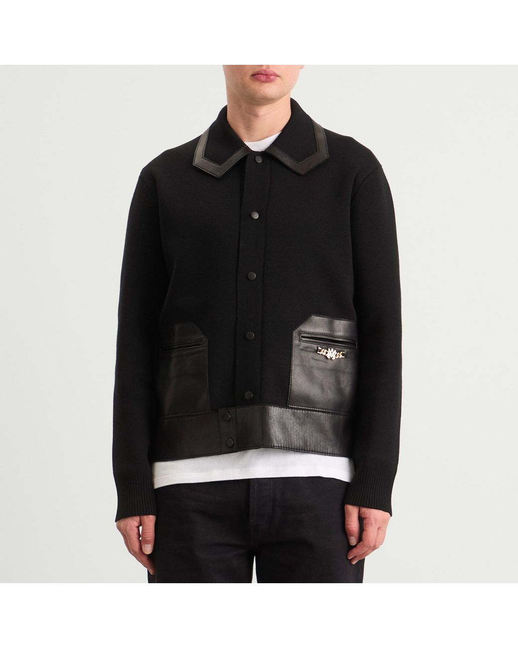 Amiri Black Leather Patch Ma Cardigan for men