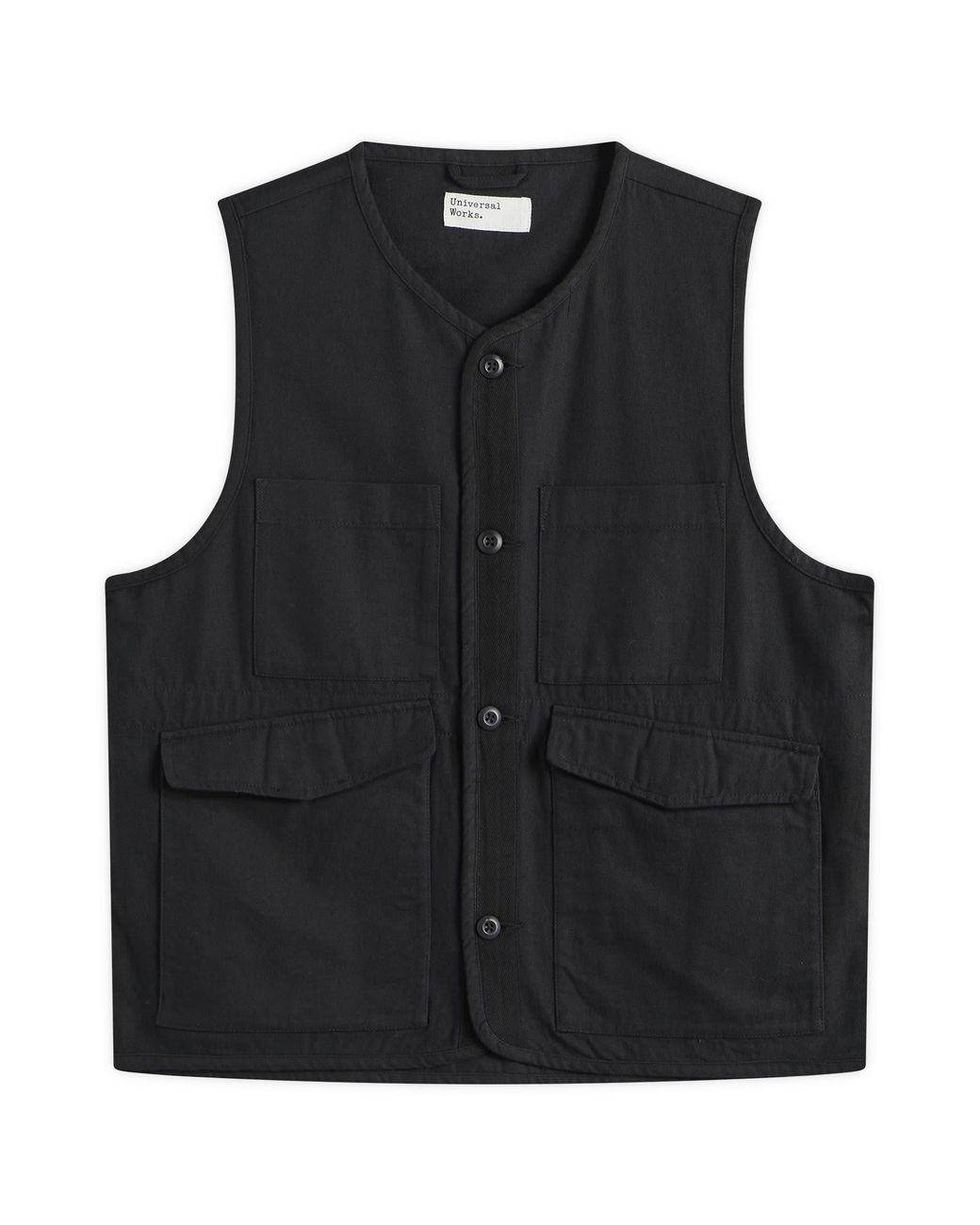 Universal Works Black Brushed Moleskin 4 Pocket Gilet for men