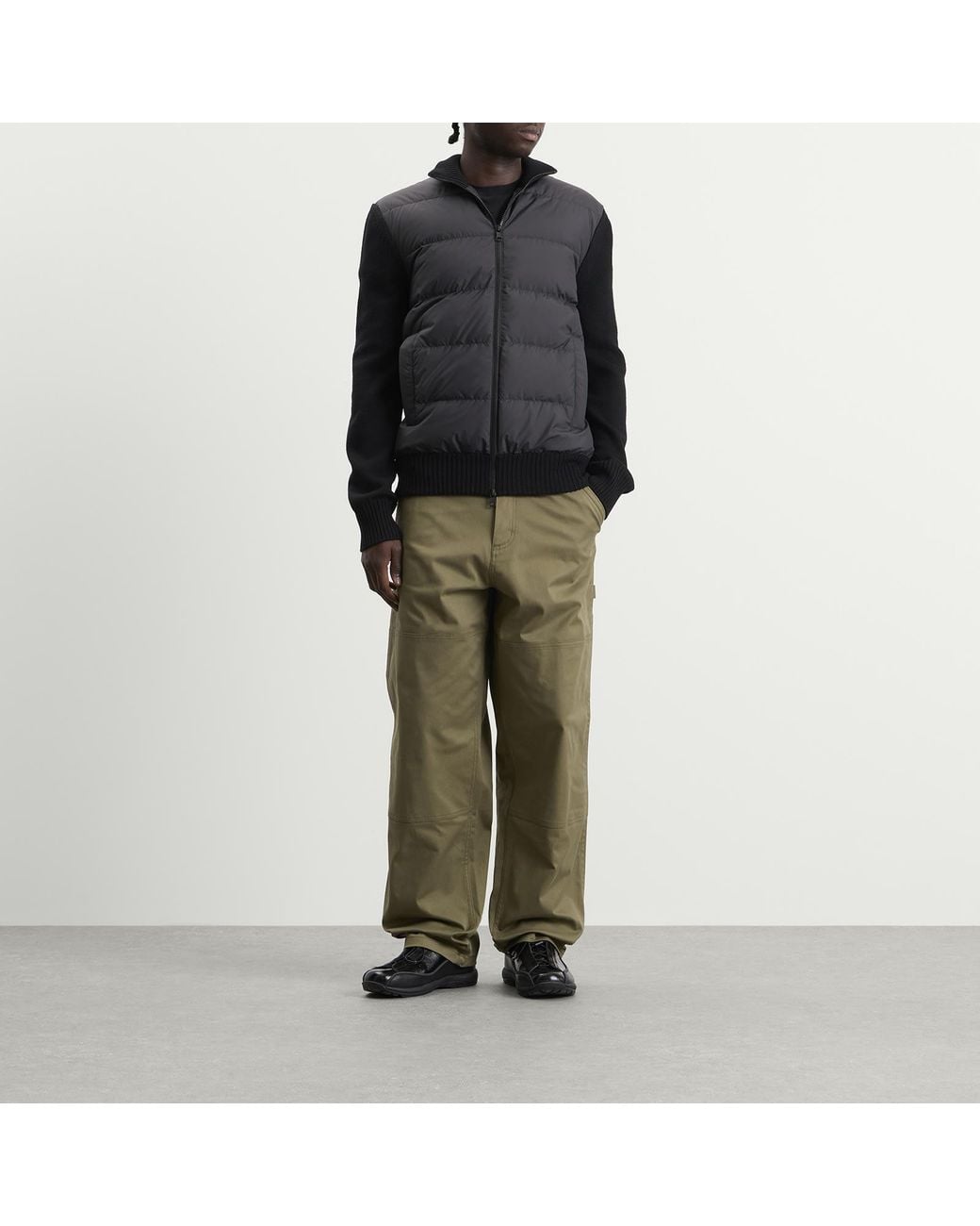 Moncler Black Hybrid Padded Front Wool Zip Jacket for men