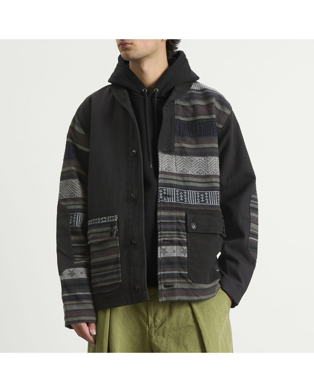 Maharishi Black Upcycled Patchwork Chore Jacket for men