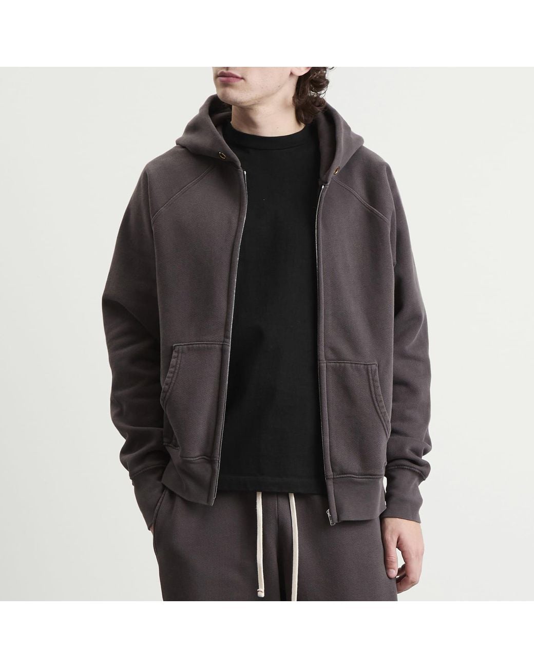 Les Tien Gray Heavyweight Raglan Zip Hoodie for men