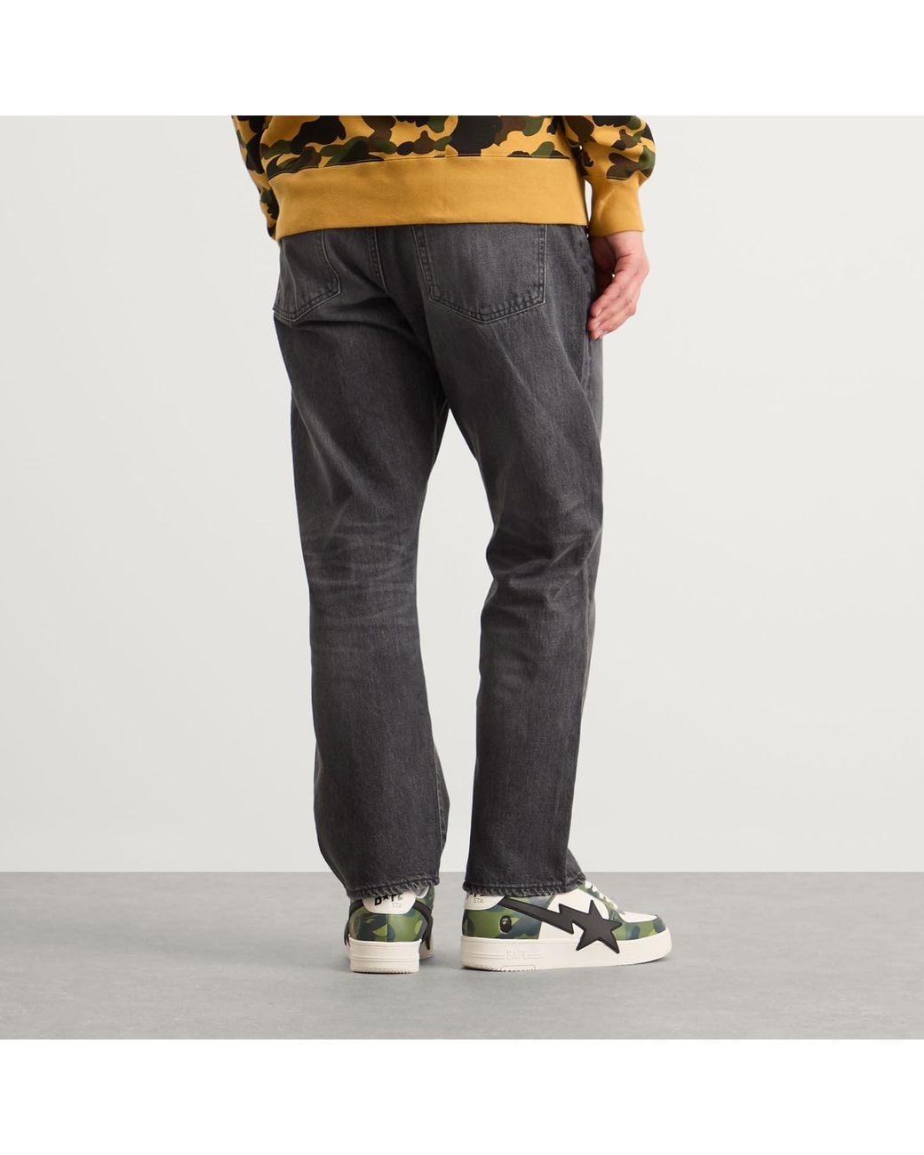 A Bathing Ape Gray Shark Loose Fit 13Oz Jeans for men