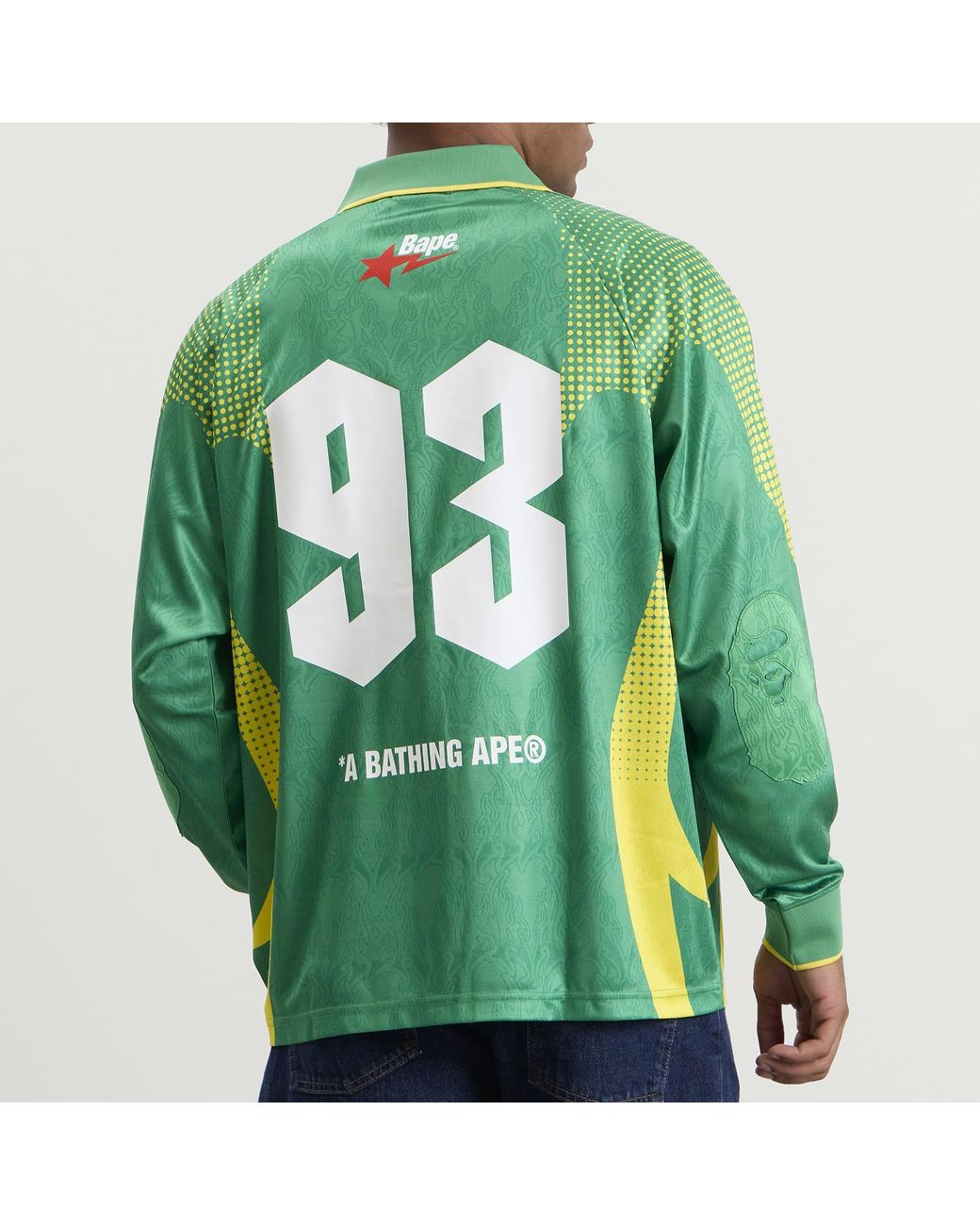 A Bathing Ape Green Flame Monogram Long Sleeve Football Jersey for men