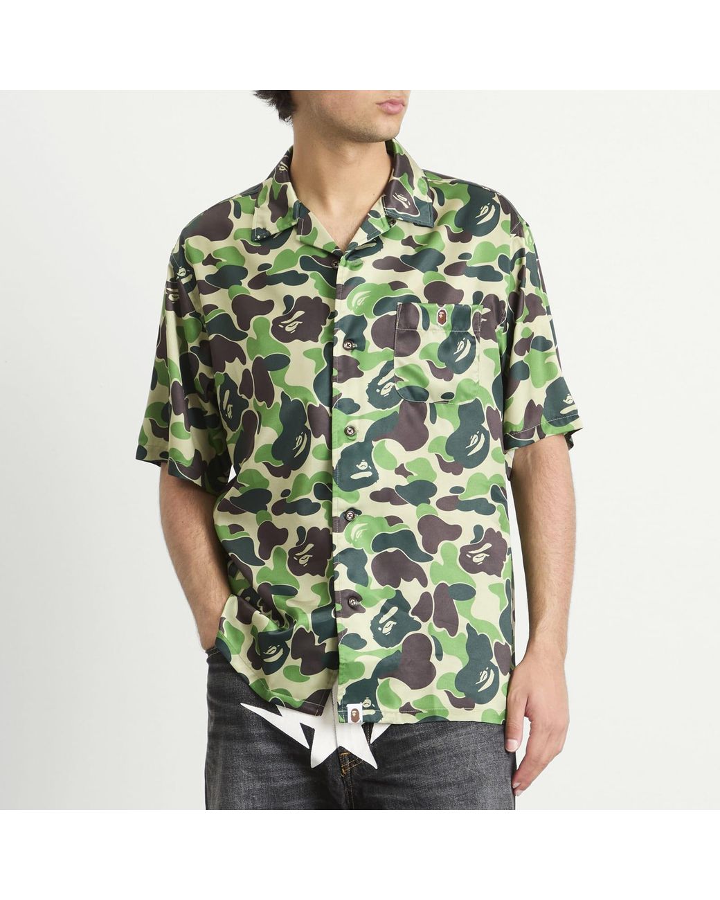 A Bathing Ape Green Abc Camo Open Collar Ss Shirts for men