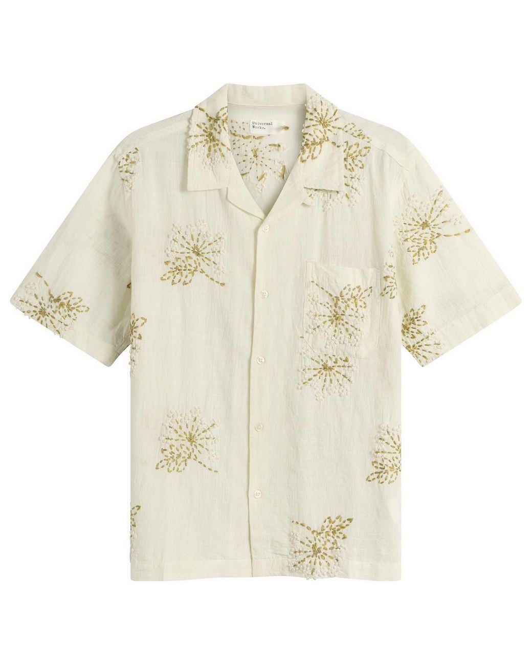Universal Works Natural Hand Embroidered Stripe Road Shirt for men