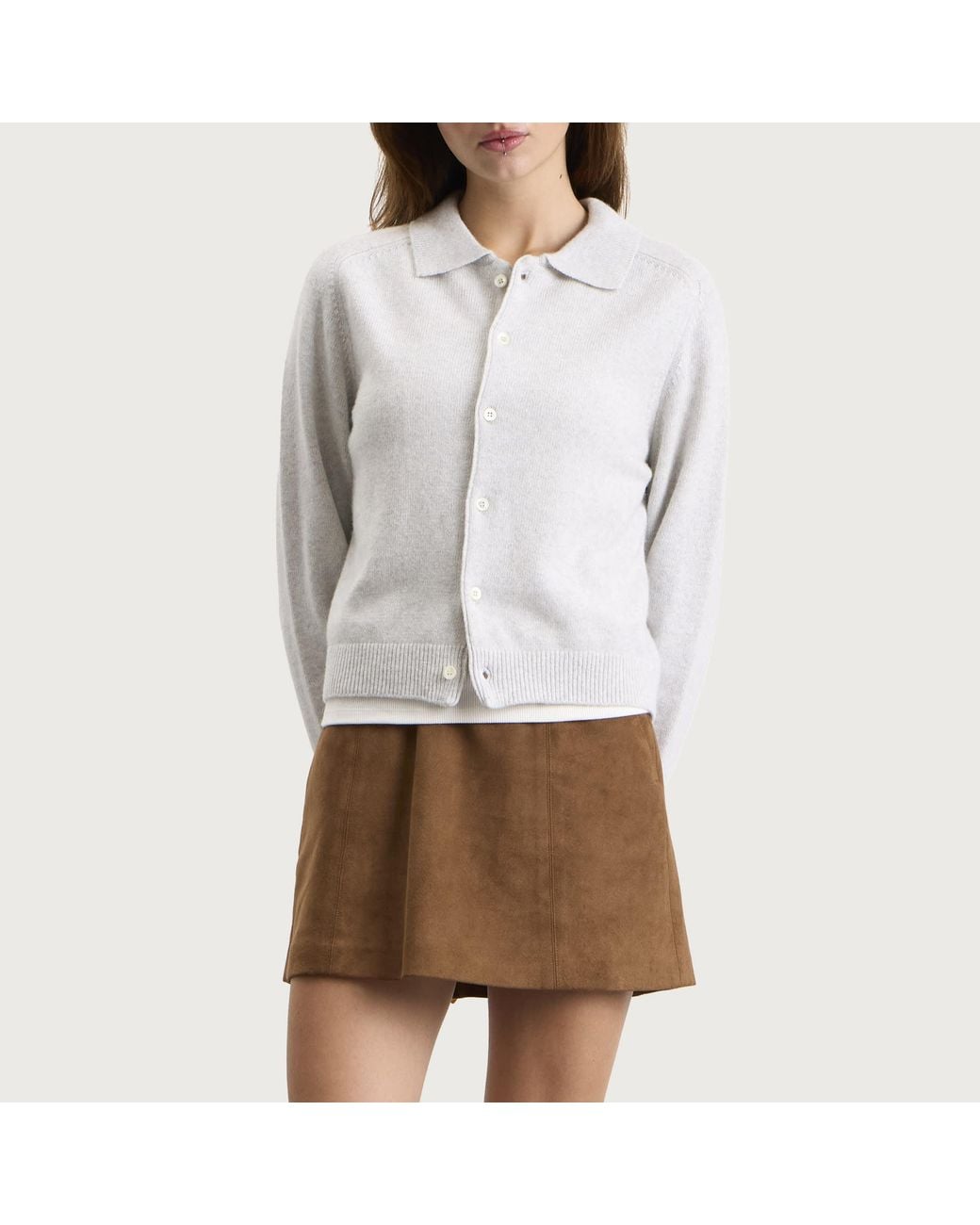 DUNST White Collared Knit Cardigan