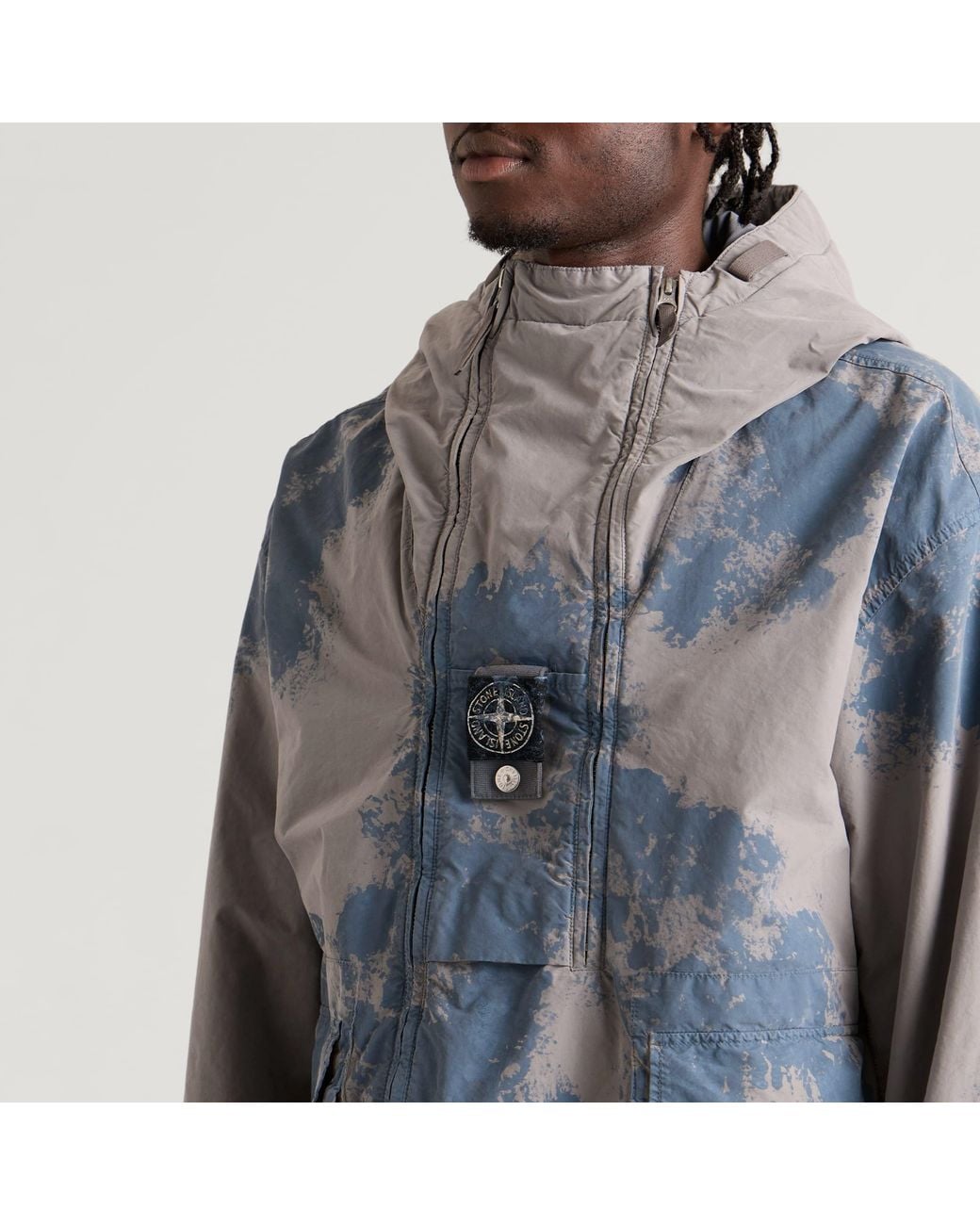 Stone Island Blue Hand Painted David Light-Tc Heat Reactive Jacke for men