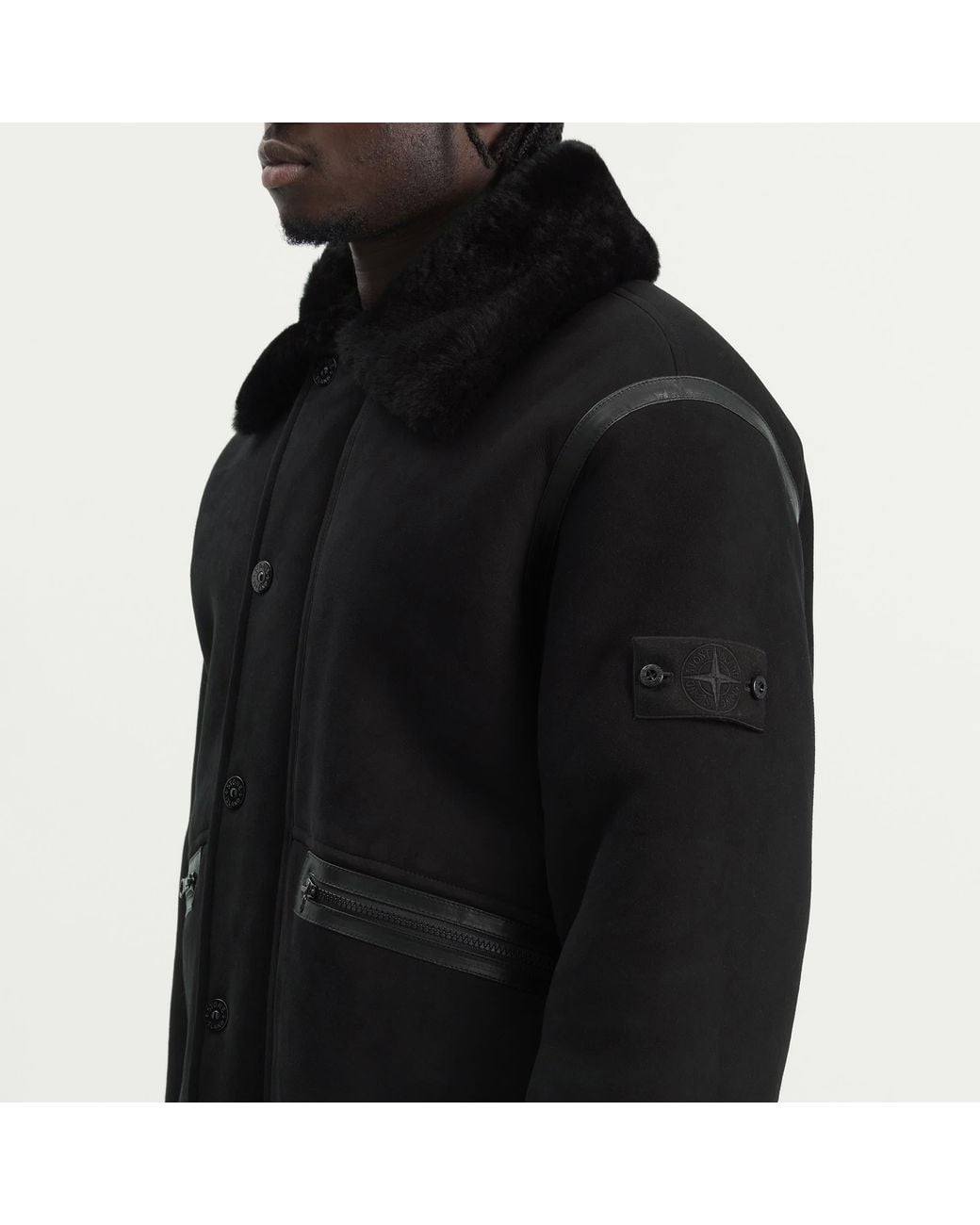 Stone Island Black Ghost Suede Sheepskin Jacket for men