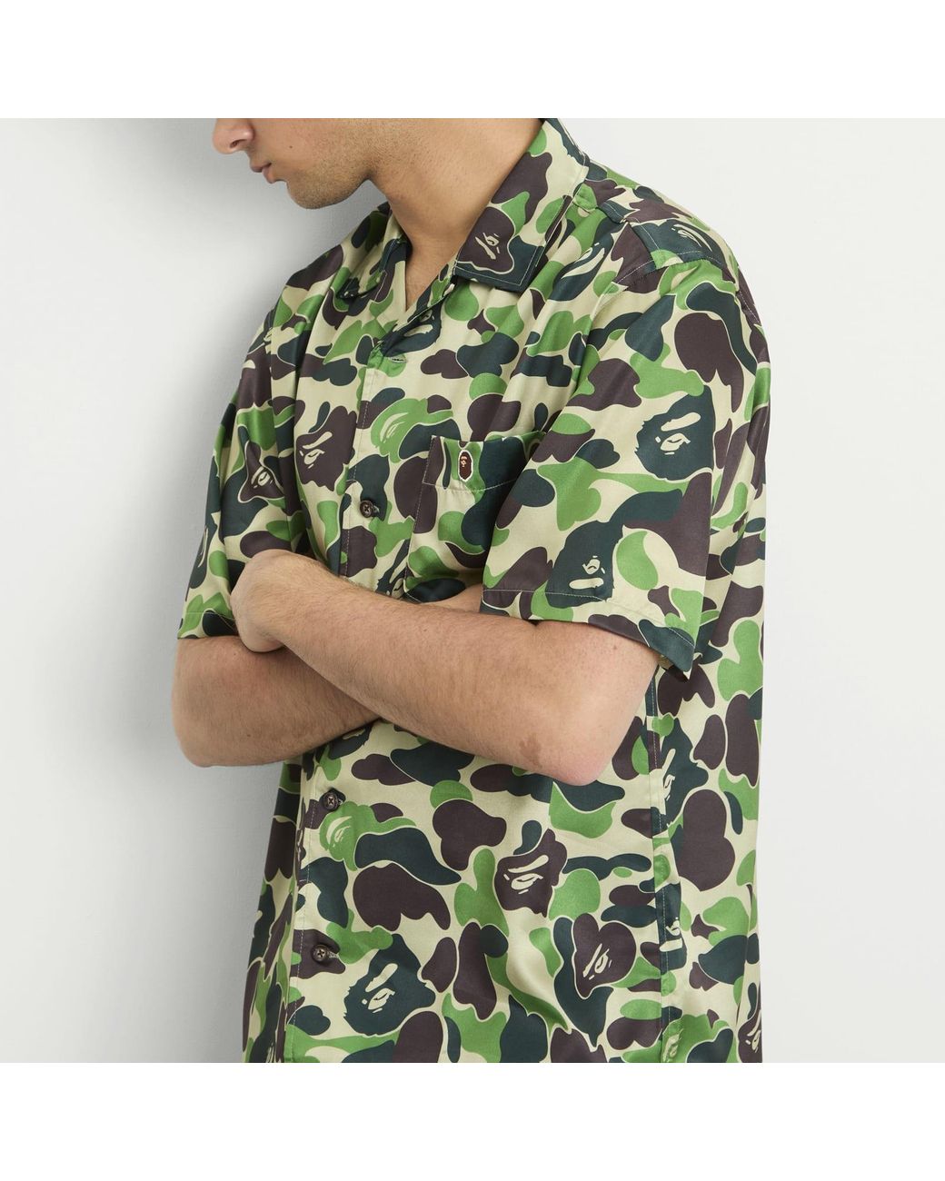 A Bathing Ape Green Abc Camo Open Collar Ss Shirts for men