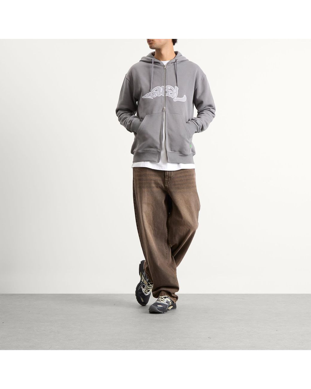 Postalco Gray Trip Applique Zip Hoodie for men