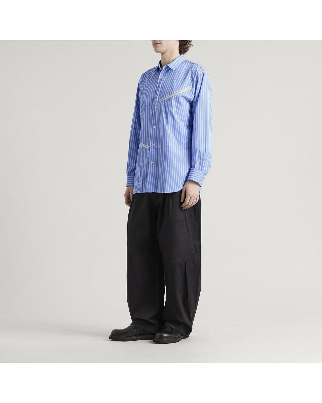 Comme des Garçons Blue Zipped Cotton Frill Shirt for men