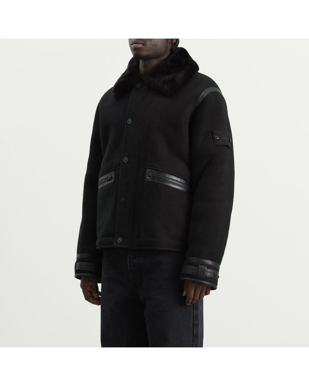 Stone Island Black Ghost Suede Sheepskin Jacket for men