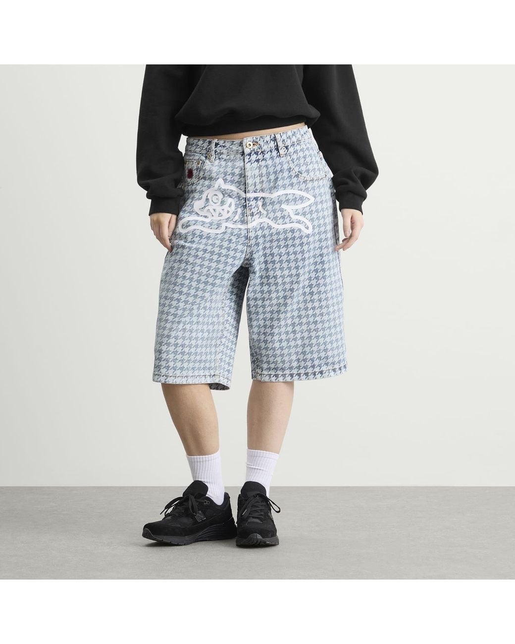 ICECREAM Blue Houndstooth Running Dog Jorts