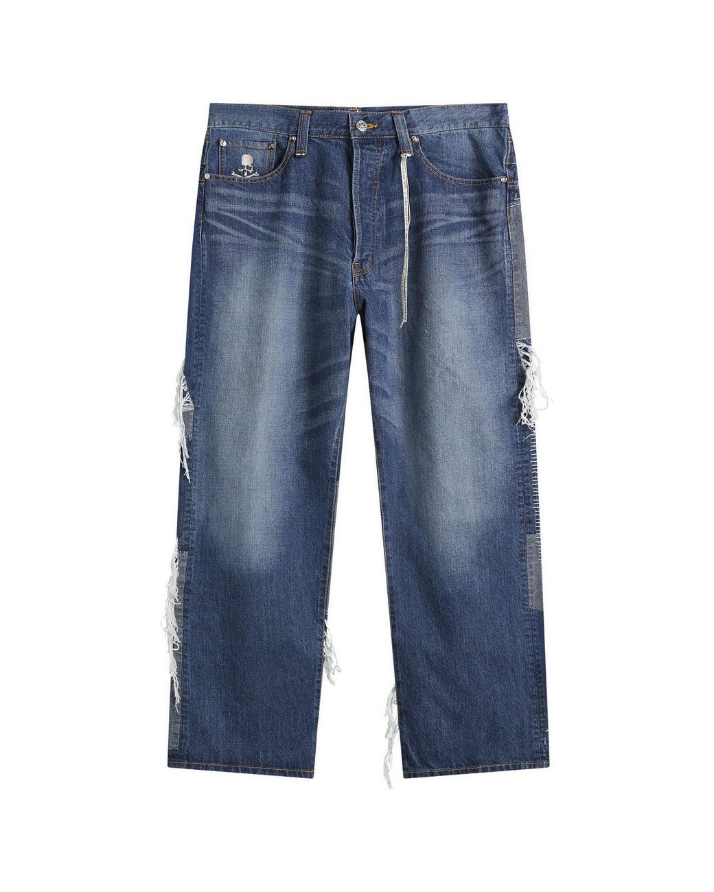 MASTERMIND WORLD Blue Patchwork Jacquard Straight Denim Pants for men