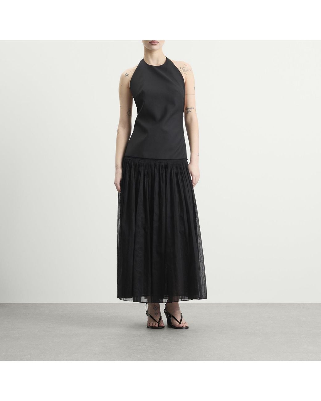 Rohe Black Rohe Pleated Muslin Halter Dress