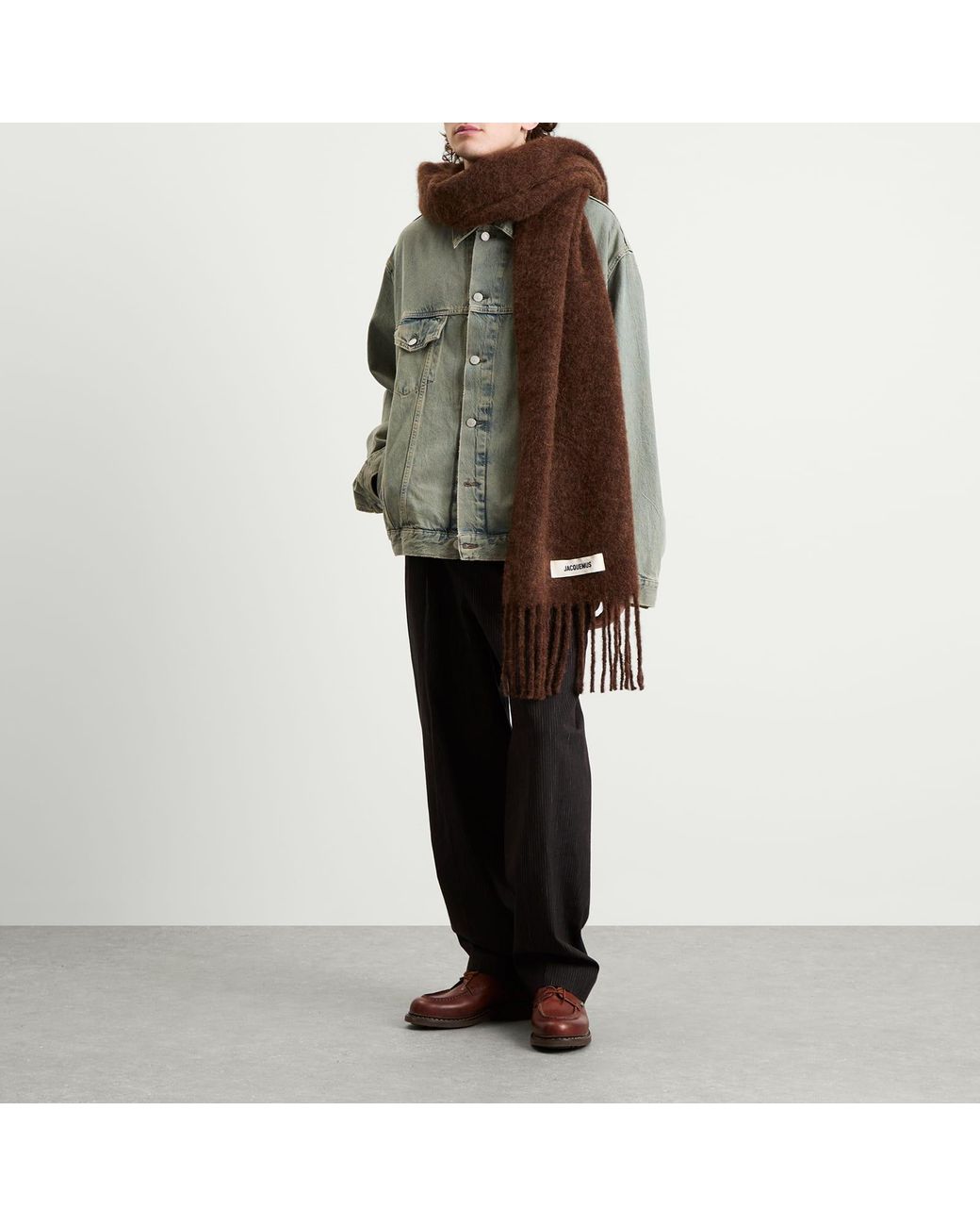 Jacquemus Brown Mohair Alpaca Grosgrain Logo Scarf for men