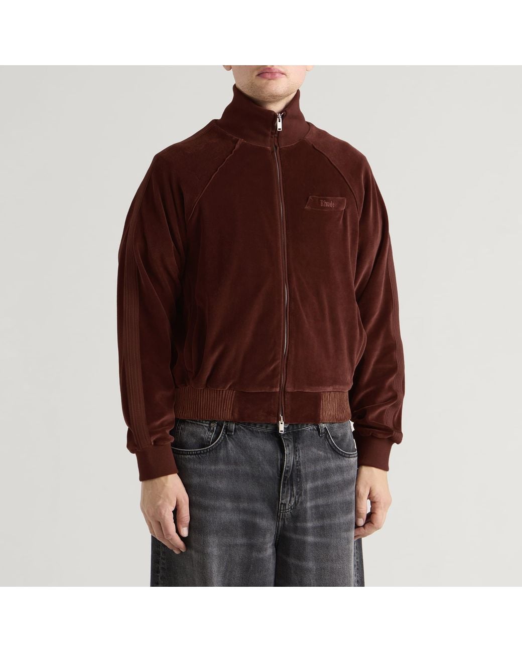 Rhude Brown Madera Velour Track Jacket for men