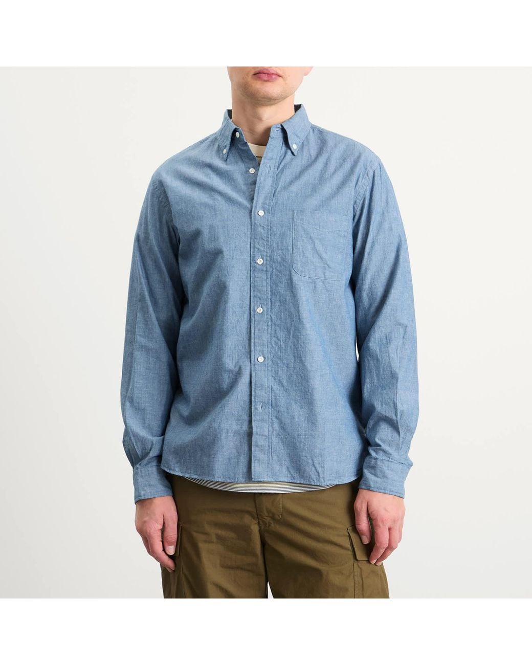 Beams Plus Blue Button Down Shirt for men