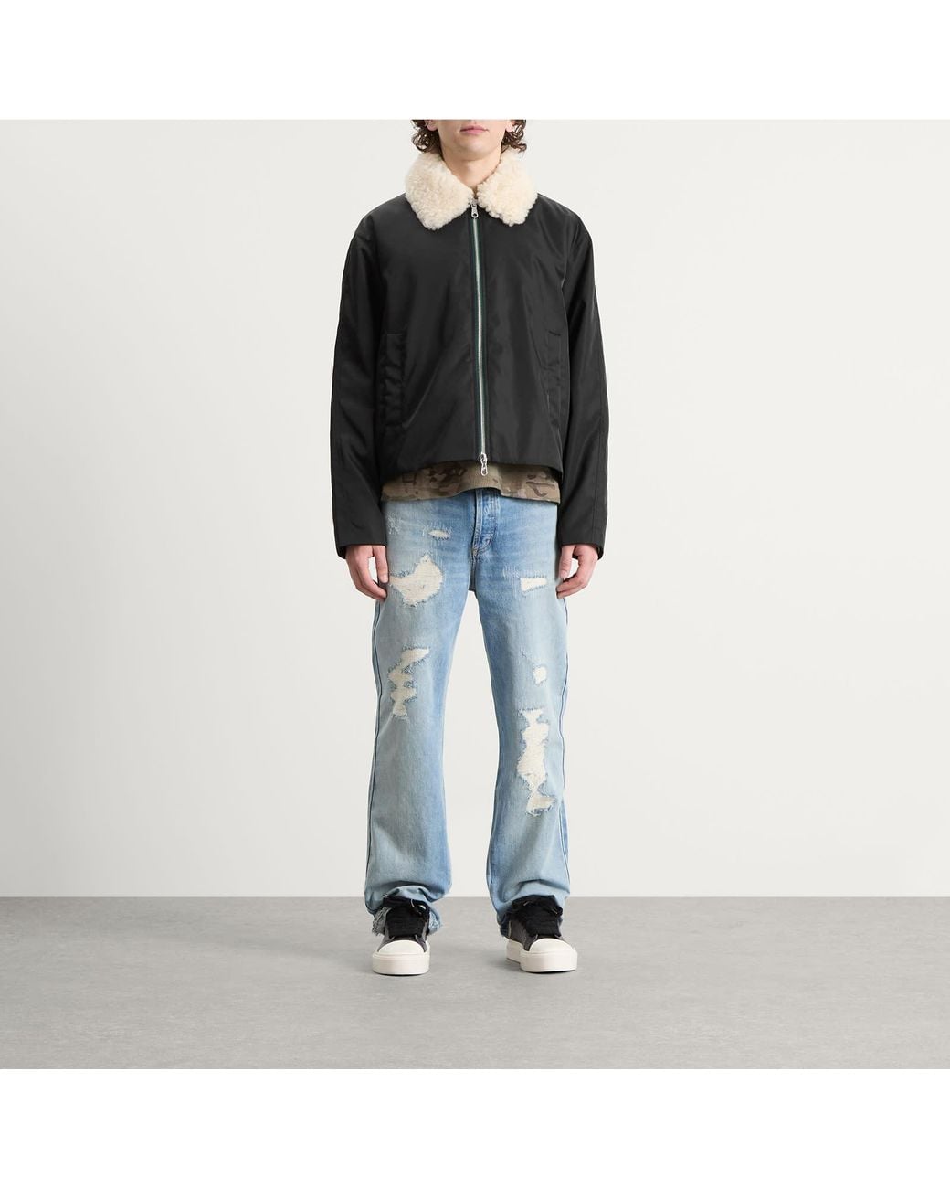 Cole Buxton Black High Pile Collar Cargo Jacket for men