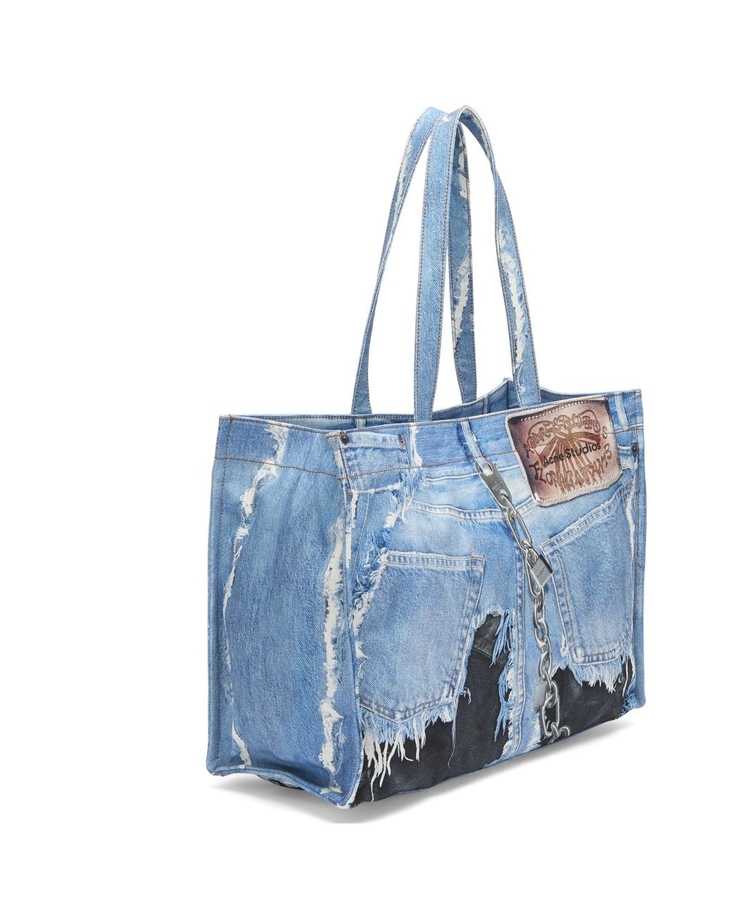 Acne Blue Trompe L'Oeil Print Tote Bag for men