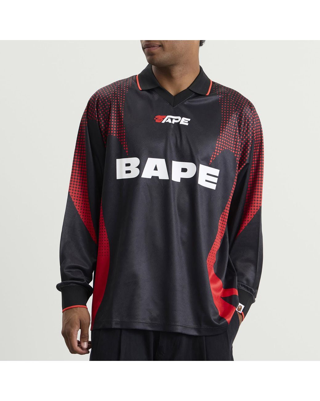 A Bathing Ape Black Flame Monogram Long Sleeve Football Jersey for men