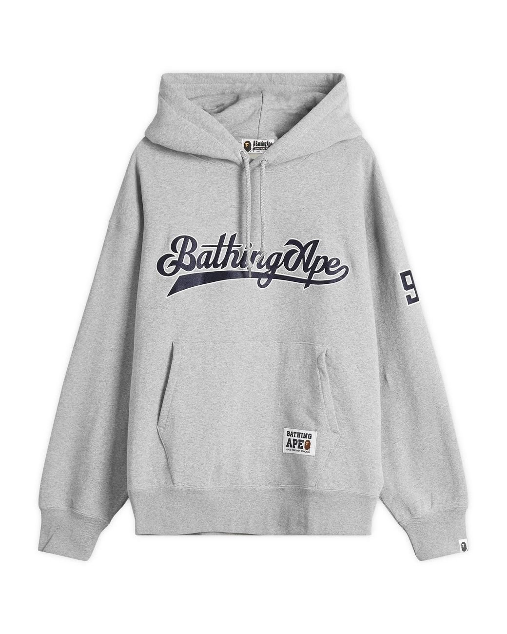 【A BATHING APE】BASEBALL LOGO RELAXED FIT PULLOVER HOODIE BAPE Baseball Logo Relaxed Fit Pullover Hoodie Grey Men's