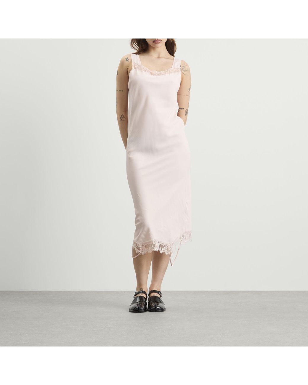 Maison Margiela Pink Mm6 Lace Cami Midi Dress