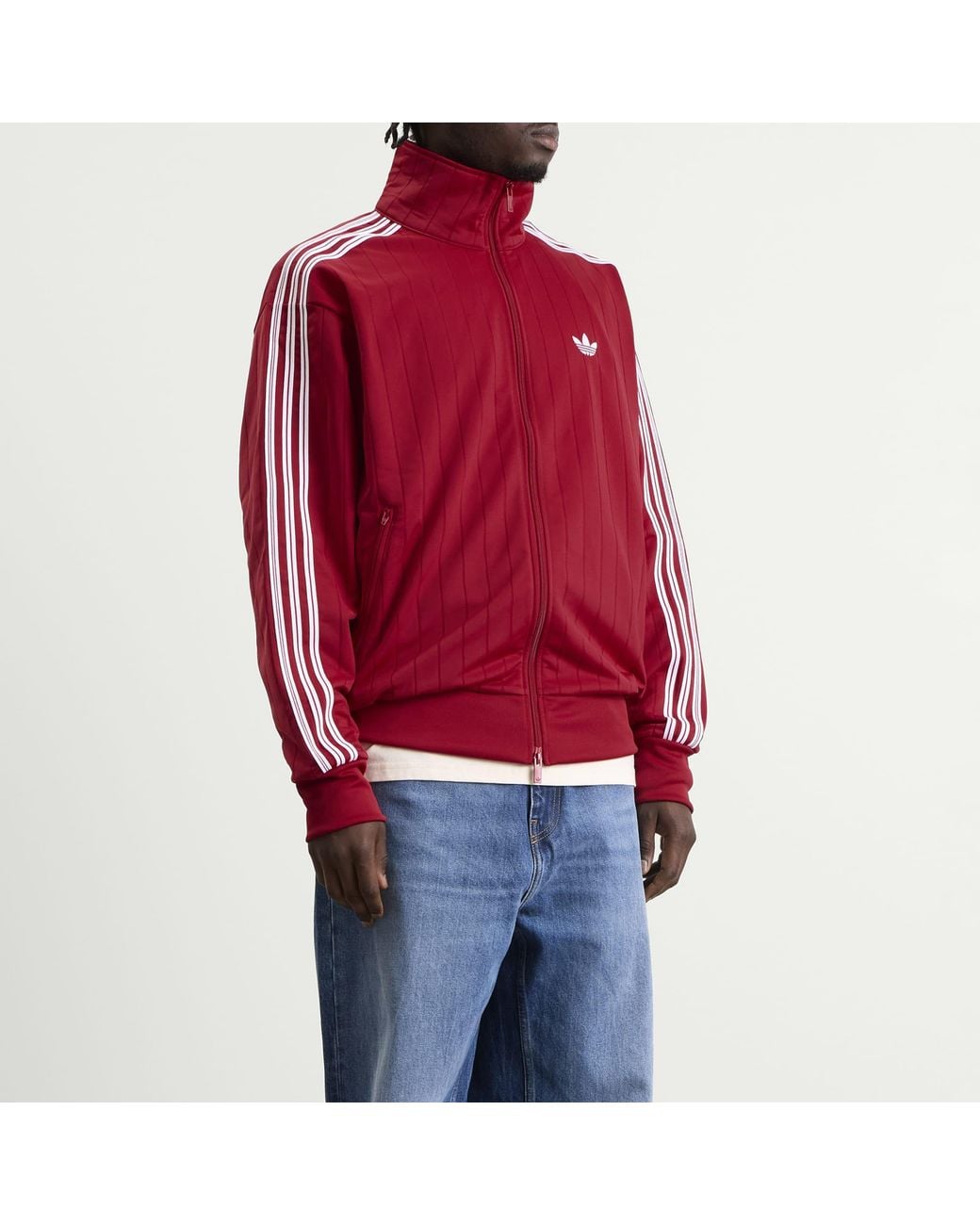 Adidas Red Pinstripe Firebird Track Top for men