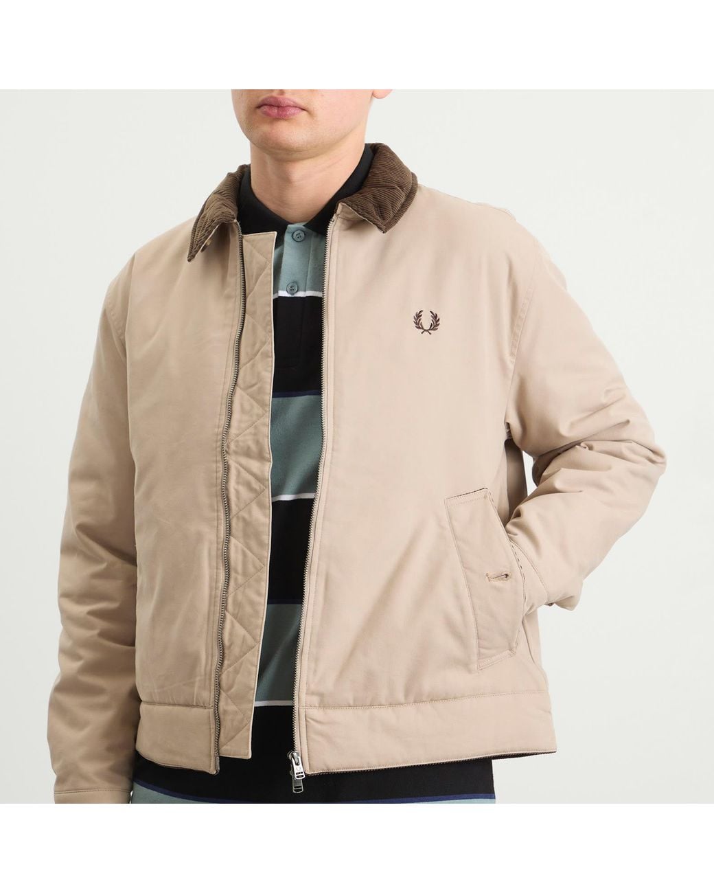 Fred Perry Cotton Caban Jacket in Natural for Men | Lyst
