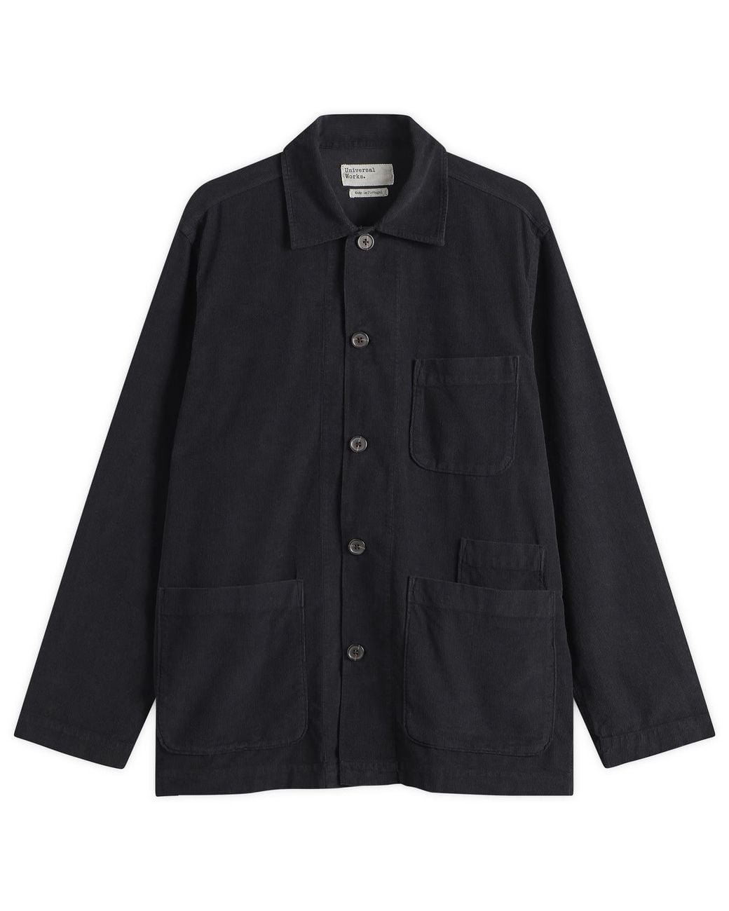 Universal Works Black Fine Cord Bakers Overshirt for men