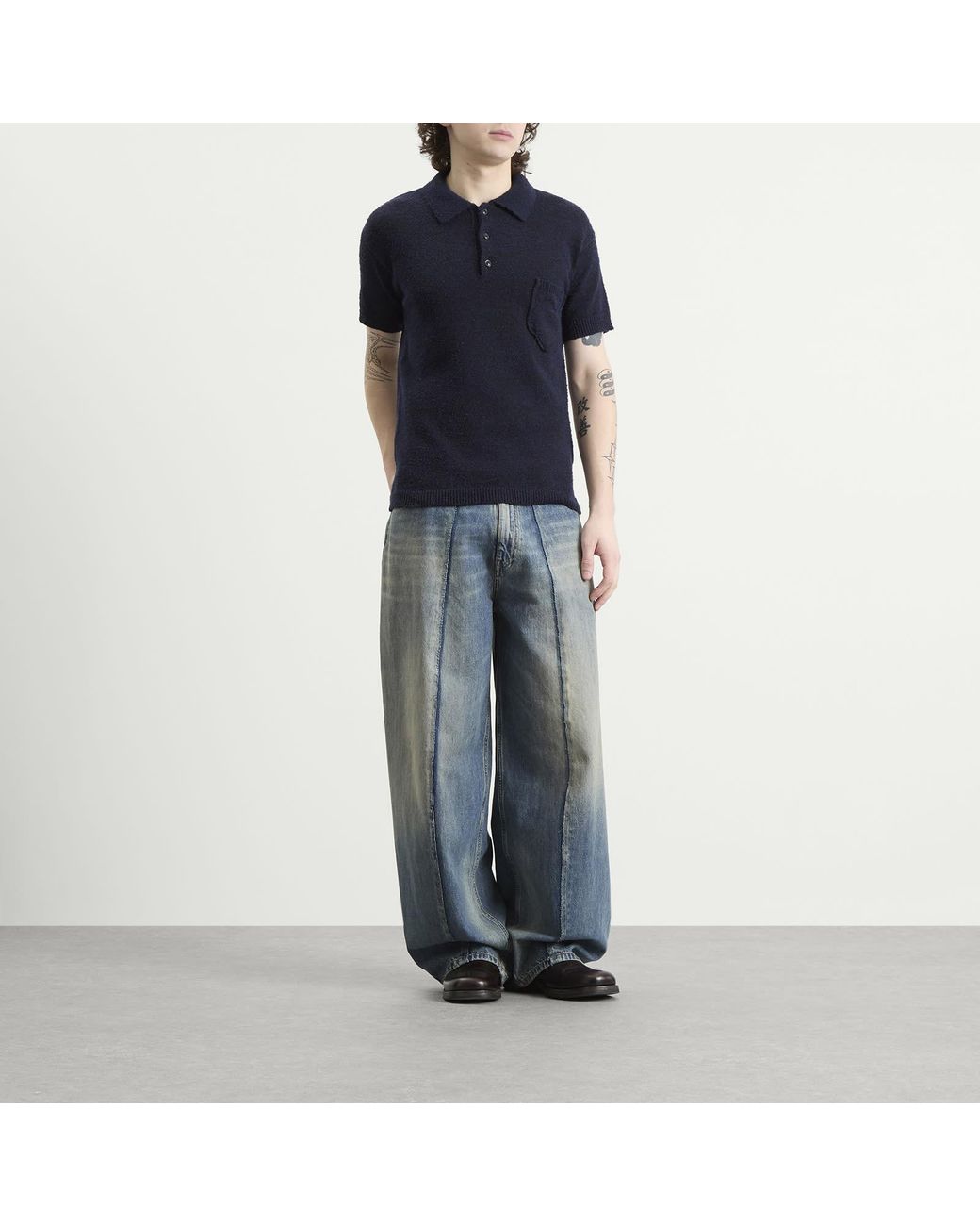 Maison Margiela Blue Knitted Polo Shirt for men