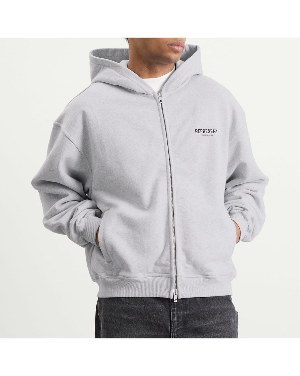 Represent Gray Owners Club Zip Hoodie for men