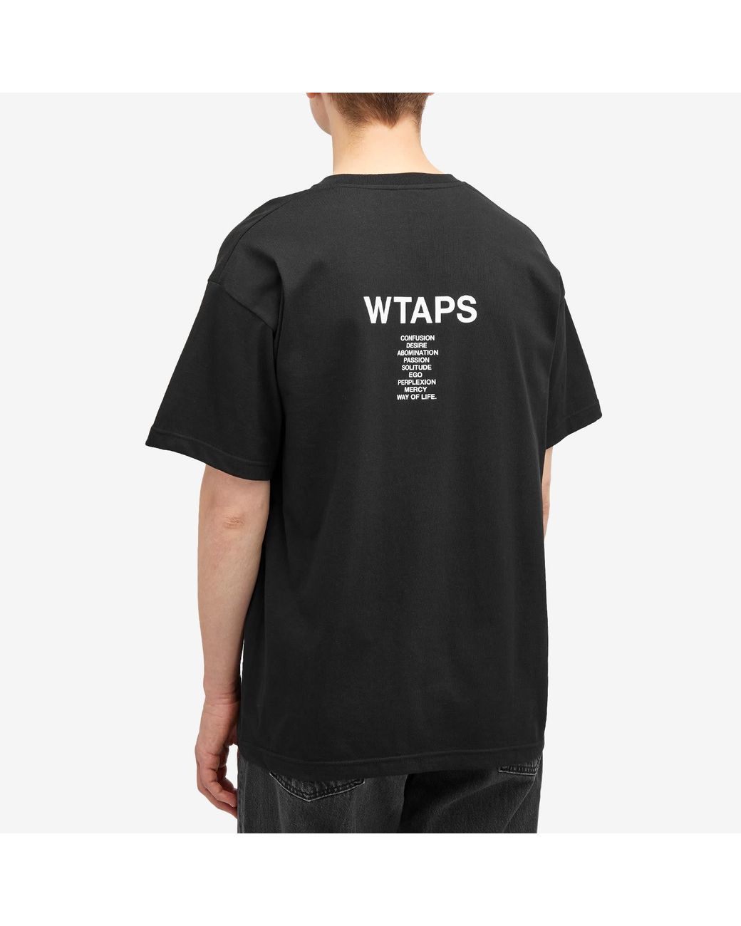WTAPS Printed Cotton Ingredients Spec Tee in Black for Men WTAPS Printed Cotton Ingredients Spec Tee in Black for Men
