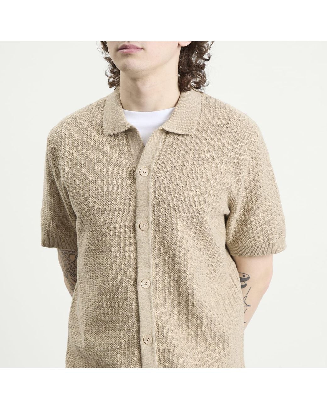NN07 Natural Ares Knit Vacation Shirt for men