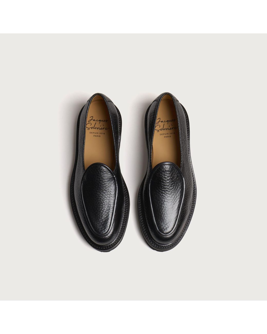 Jacques Soloviere Black Moli Grain Lug Loafer for men
