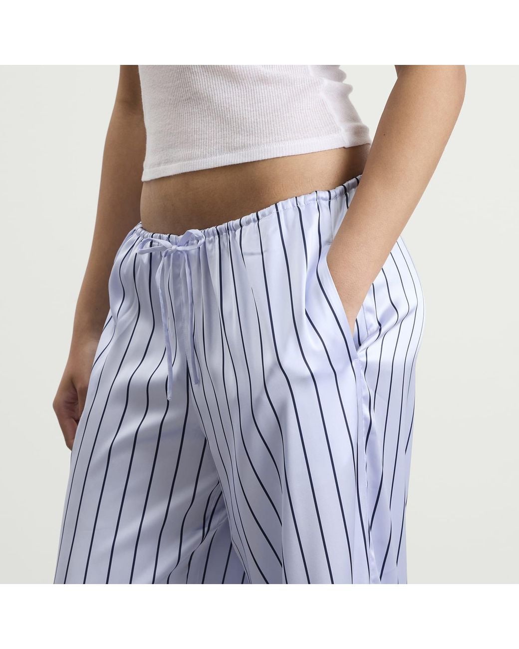 Skims Blue Woven Shine Pant With Lace