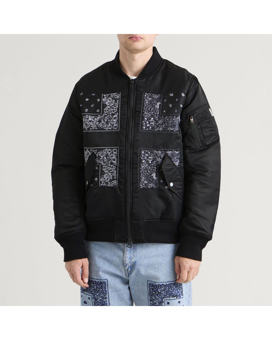 Nomarythm Textile Black Bandana Embroidery Flight Jacket for men